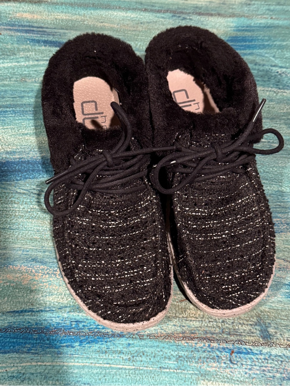 Hey Dude Black Slip-On Fuzzy Lined Sneakers